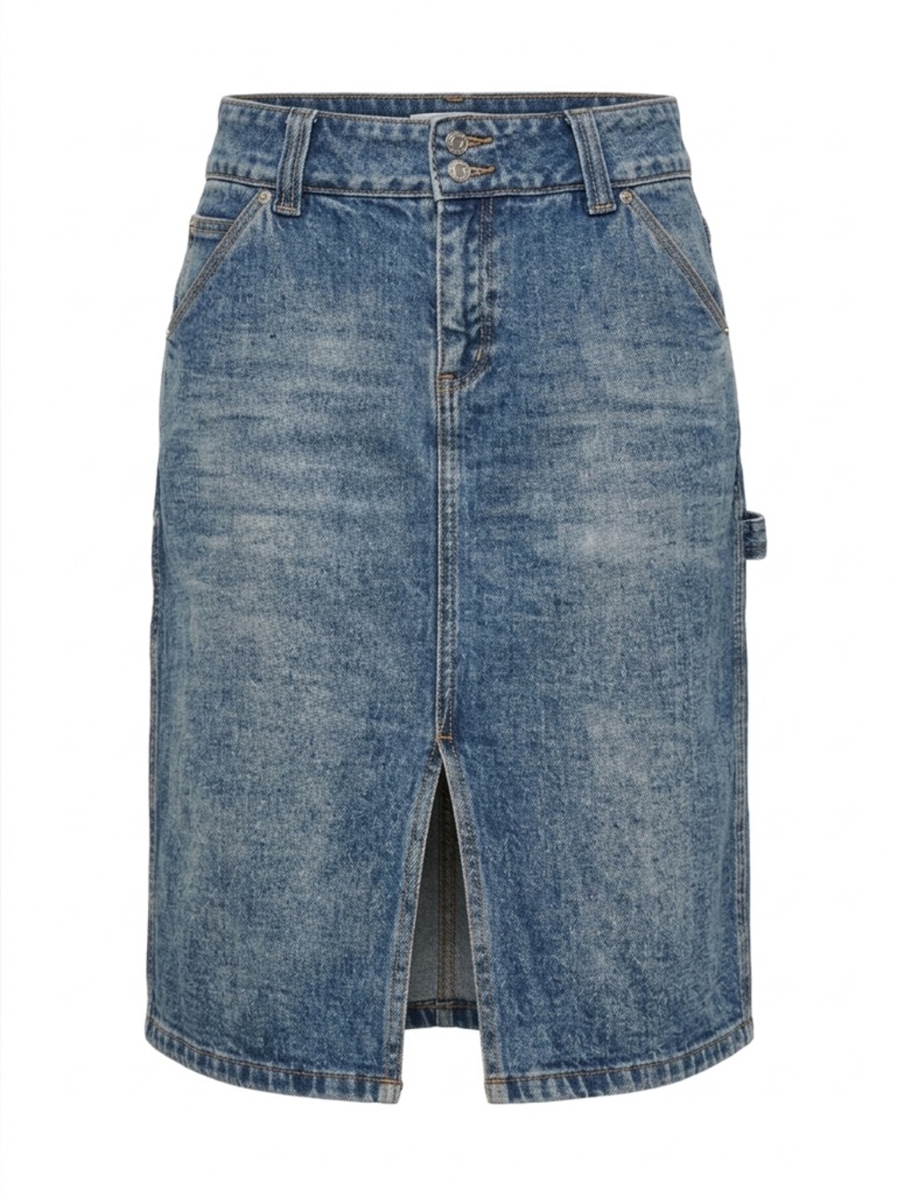 J. Crew Denim Pencil Skirt in Washed Blue with Front Slit